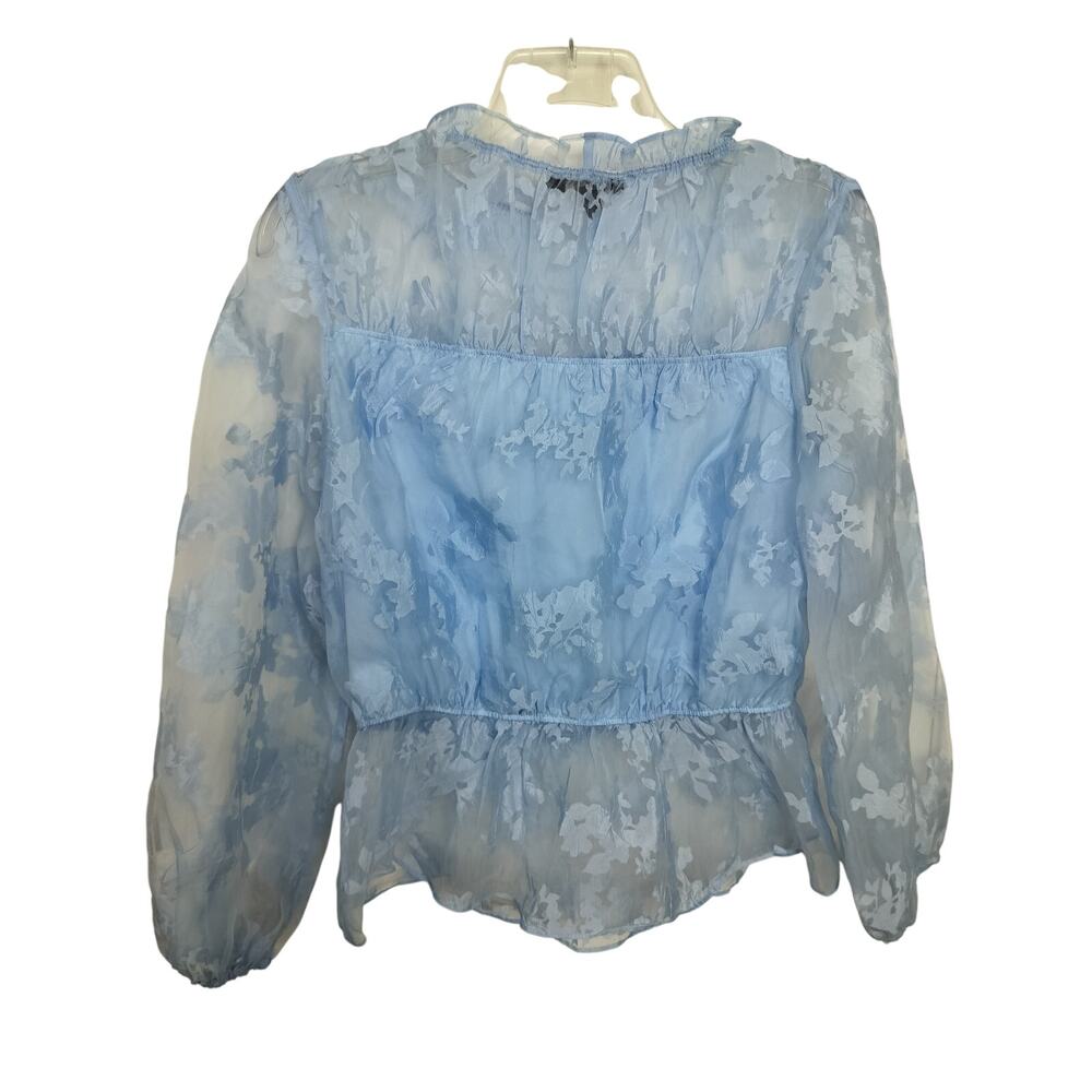 5399)Marc New York L Coquette Ruffle Blue See Through Lined Bodice Blouse - Picture 5 of 10